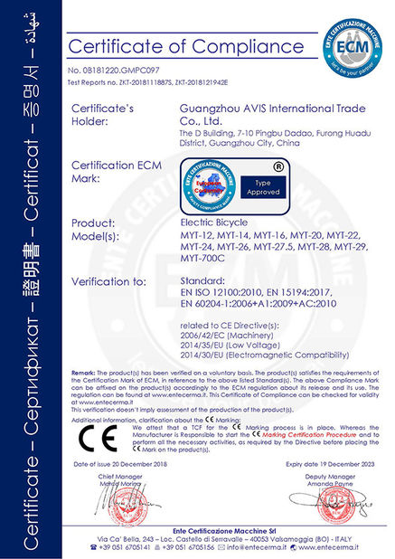 China Guangzhou AVIS International Trade Co., Ltd. certification
